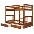 Twin Over Twin Bunk Bed with Ladders and Two Storage walnut-solid wood