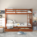 Twin Over Twin Bunk Bed with Ladders and Two Storage walnut-solid wood