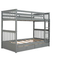 Twin Over Twin Bunk Bed with Ladders and Two Storage gray-solid wood