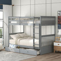 Twin Over Twin Bunk Bed with Ladders and Two Storage gray-solid wood