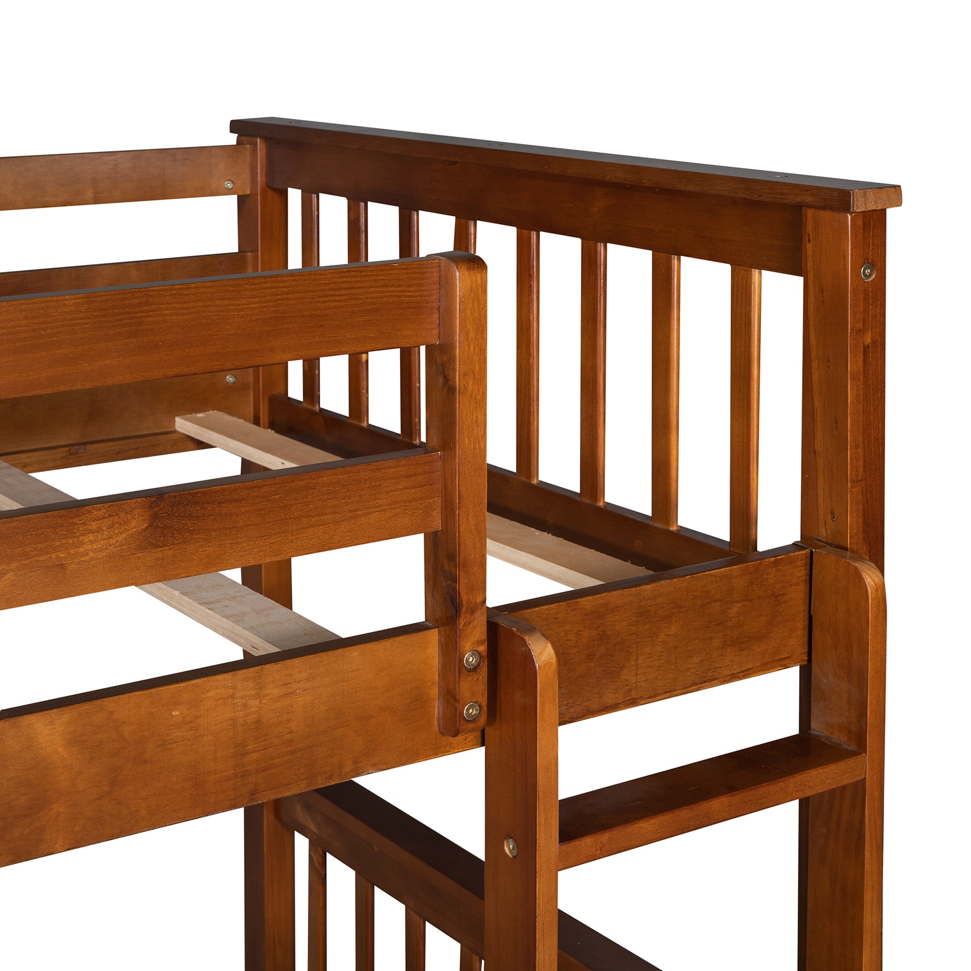 Twin Over Twin Bunk Bed with Ladders and Two Storage walnut-solid wood