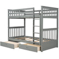 Twin Over Twin Bunk Bed with Ladders and Two Storage gray-solid wood