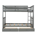 Twin Over Twin Bunk Bed with Ladders and Two Storage gray-solid wood