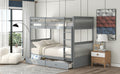 Twin Over Twin Bunk Bed with Ladders and Two Storage gray-solid wood