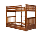 Twin Over Twin Bunk Bed with Ladders and Two Storage walnut-solid wood