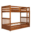 Twin Over Twin Bunk Bed with Ladders and Two Storage walnut-solid wood