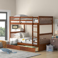 Twin Over Twin Bunk Bed with Ladders and Two Storage walnut-solid wood