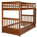 Twin Over Twin Bunk Bed with Ladders and Two Storage walnut-solid wood