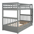 Twin Over Twin Bunk Bed with Ladders and Two Storage gray-solid wood