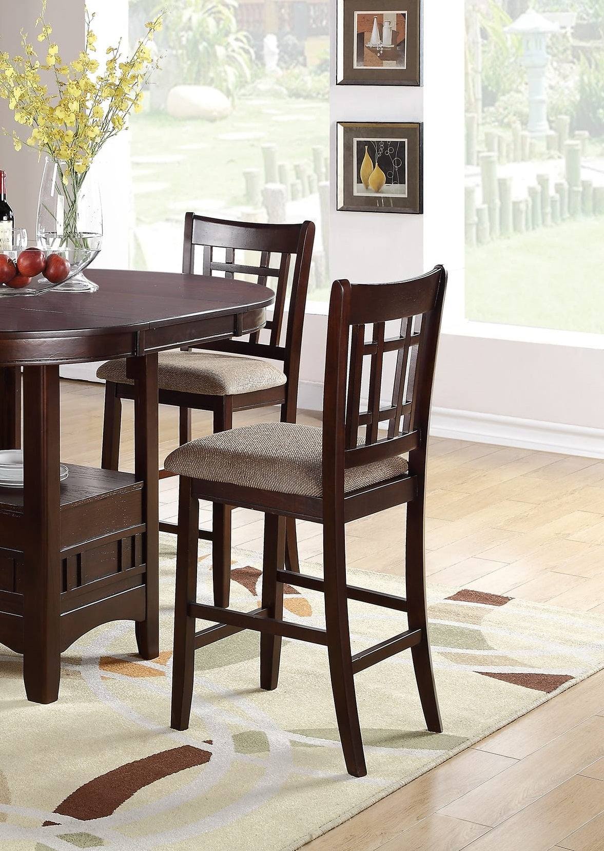 Set of 2 Chairs Dining Room Furniture Brown Solid wood geometric-brown-light brown-dining