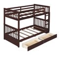 Twin Over Twin Bunk Bed with Ladders and Two Storage espresso-solid wood