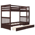 Twin Over Twin Bunk Bed with Ladders and Two Storage espresso-solid wood