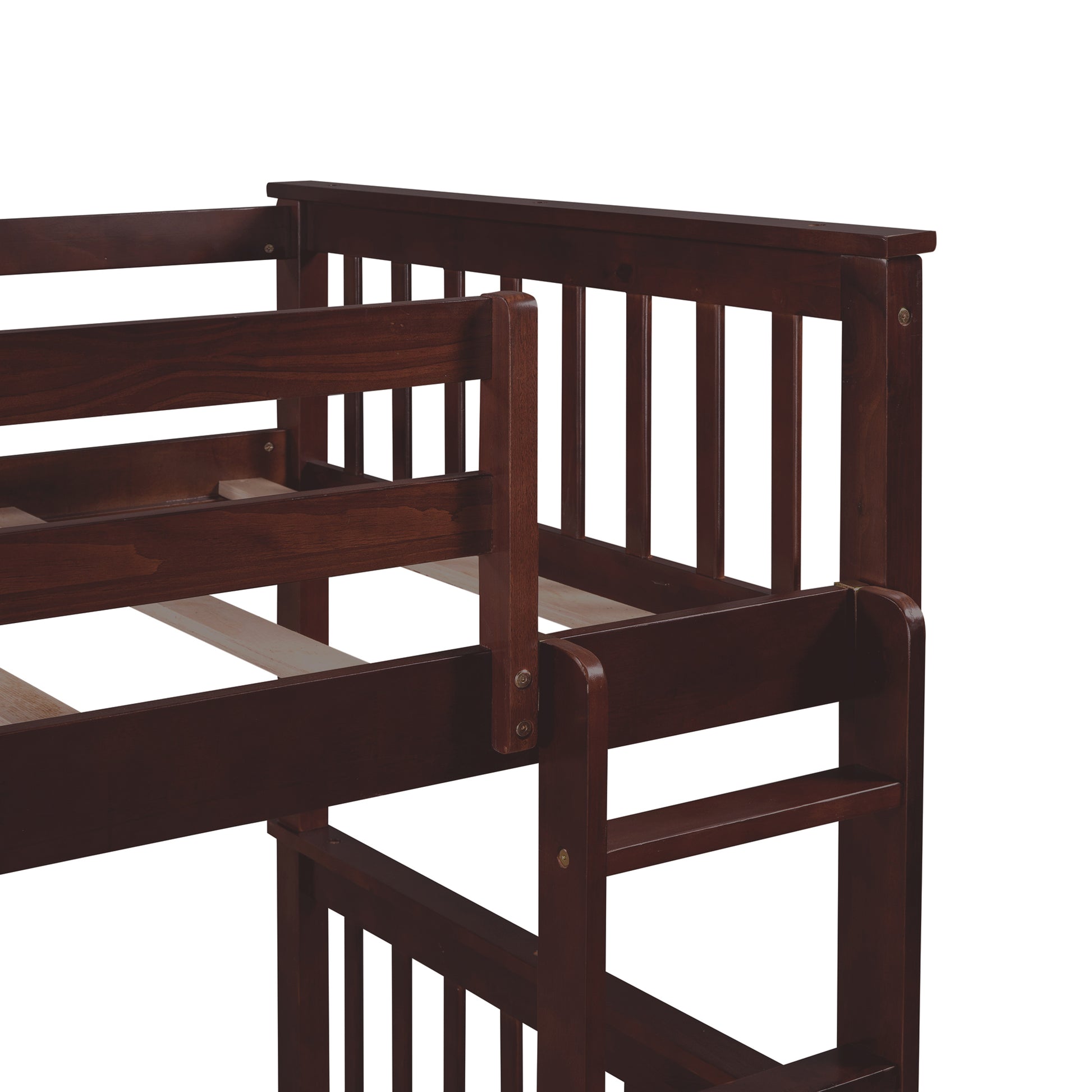 Twin Over Twin Bunk Bed with Ladders and Two Storage espresso-solid wood