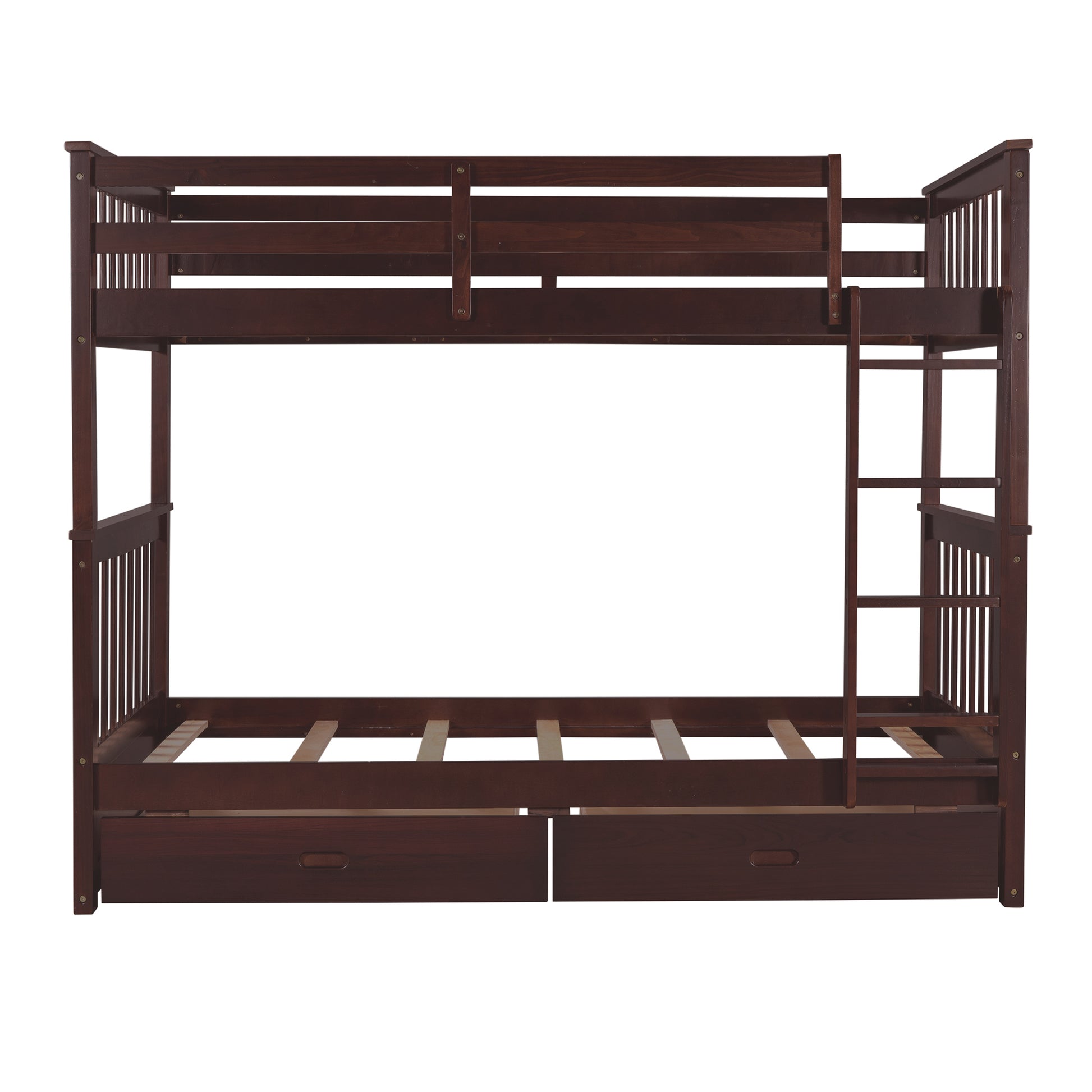 Twin Over Twin Bunk Bed with Ladders and Two Storage espresso-solid wood