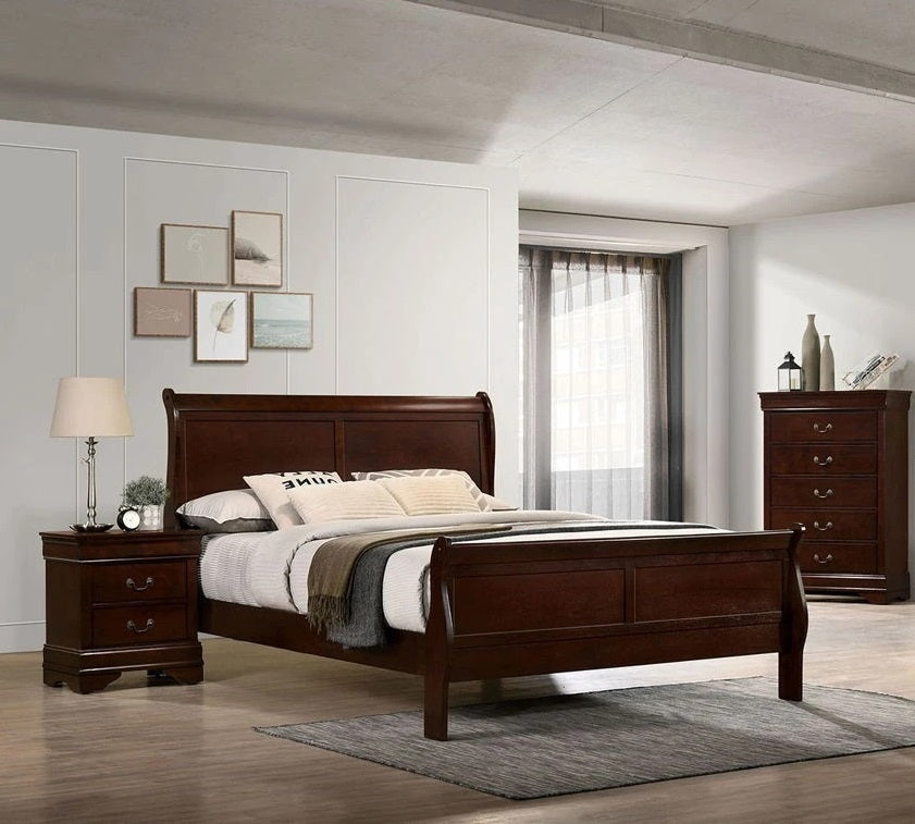 Queen Size Bed Cherry Louis Phillipe Solidwood