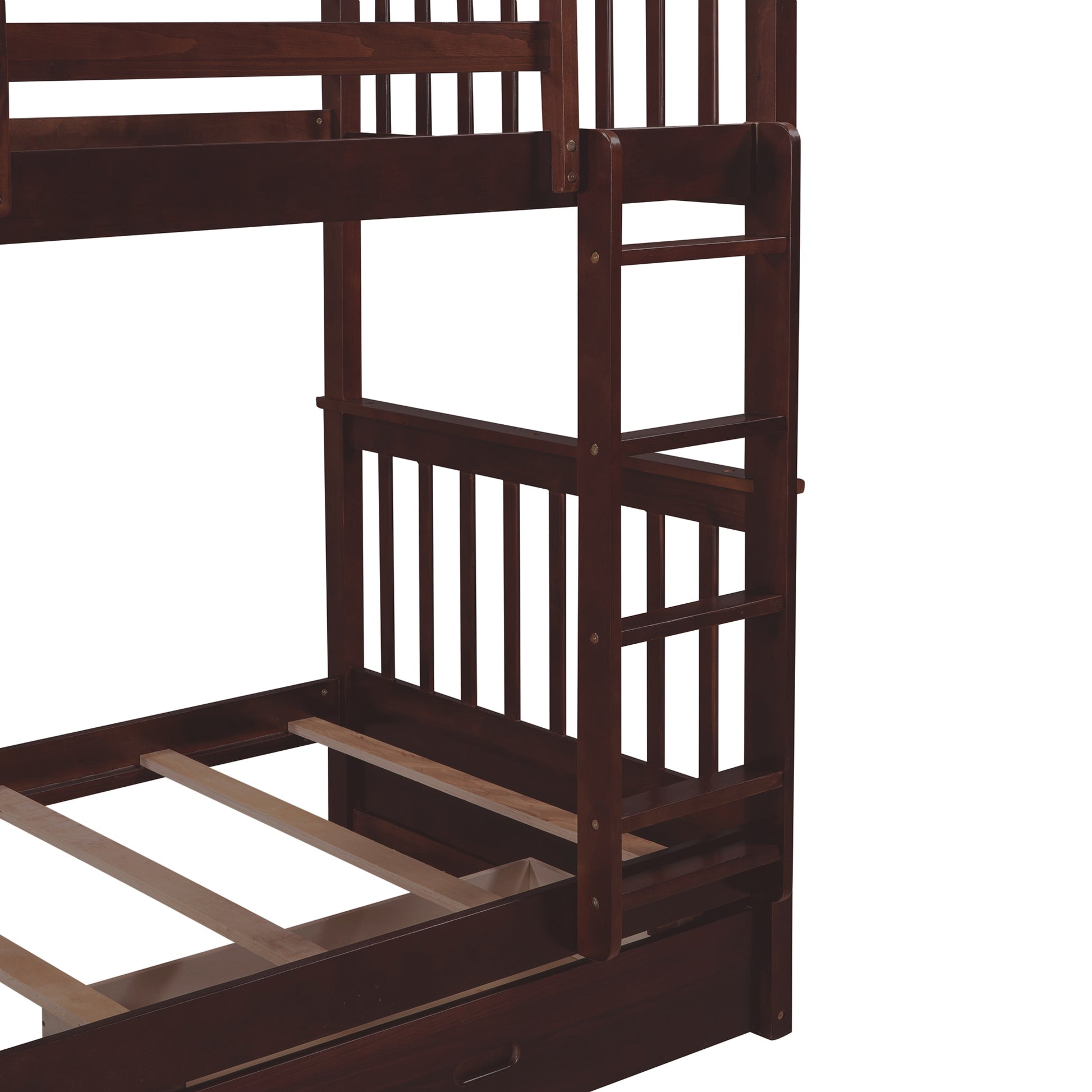 Twin Over Twin Bunk Bed with Ladders and Two Storage espresso-solid wood