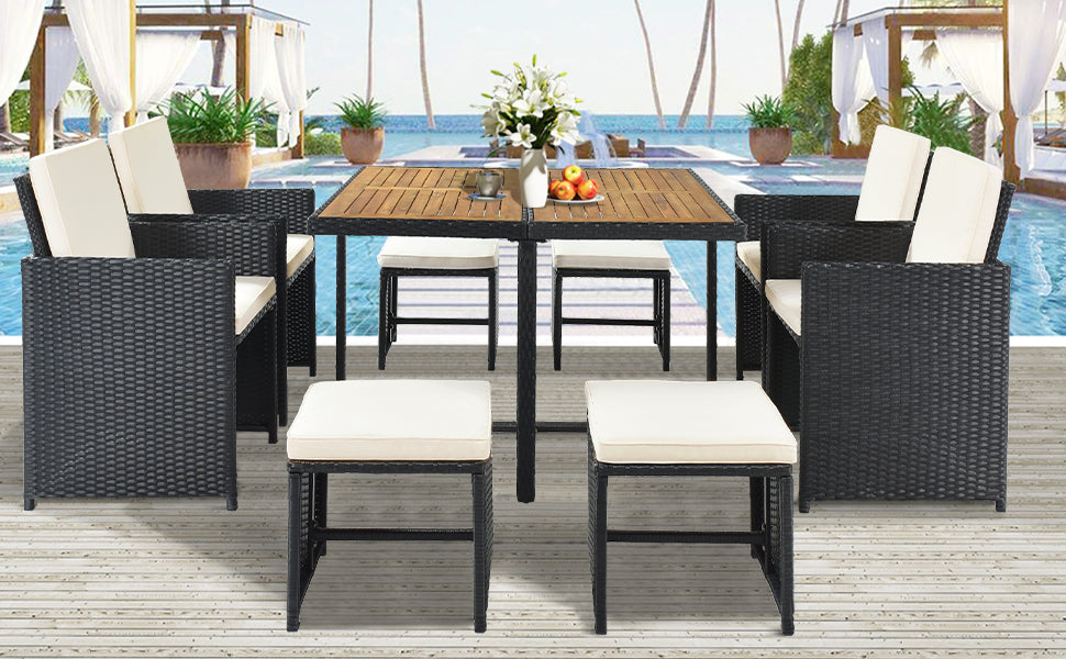 Patio All Weather PE Wicker Dining Table Set no-complete patio set-black-water resistant