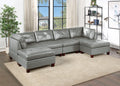 Genuine Leather Sectional Sofa Chair Ottomans 6pc Set grey-genuine leather-wood-primary living