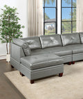 Genuine Leather Sectional Sofa Chair Ottomans 6pc Set grey-genuine leather-wood-primary living