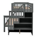 Stairway Twin Over Full Bunk Bed with Storage and gray-solid wood