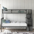 Stairway Twin Over Full Bunk Bed with Storage and gray-solid wood