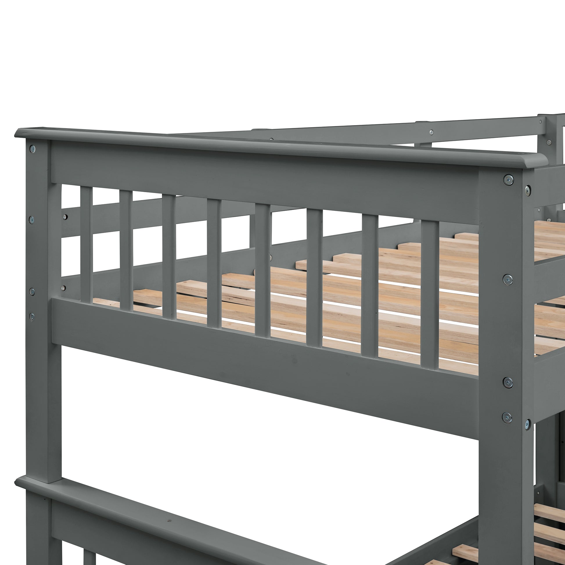 Stairway Twin Over Full Bunk Bed with Storage and gray-solid wood