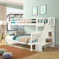 Stairway Twin Over Full Bunk Bed with Storage and white-solid wood