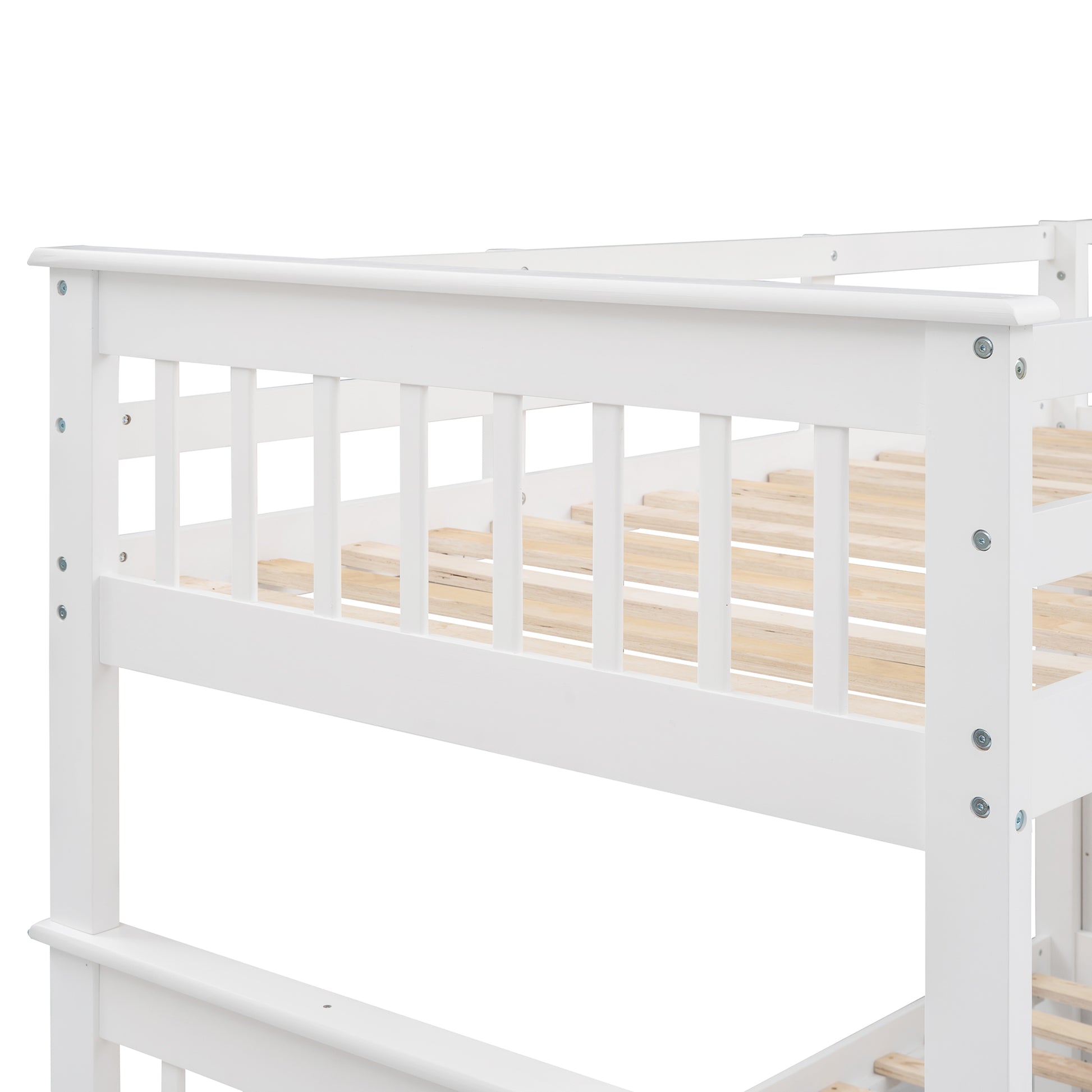 Stairway Twin Over Full Bunk Bed with Storage and white-solid wood