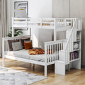 Stairway Twin Over Full Bunk Bed with Storage and white-solid wood