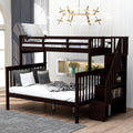 Stairway Twin Over Full Bunk Bed with Storage and espresso-solid wood