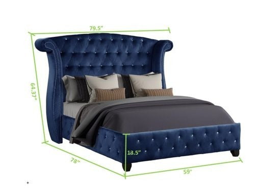Sophia Crystal Tufted Full Bed made with wood in Blue box spring not