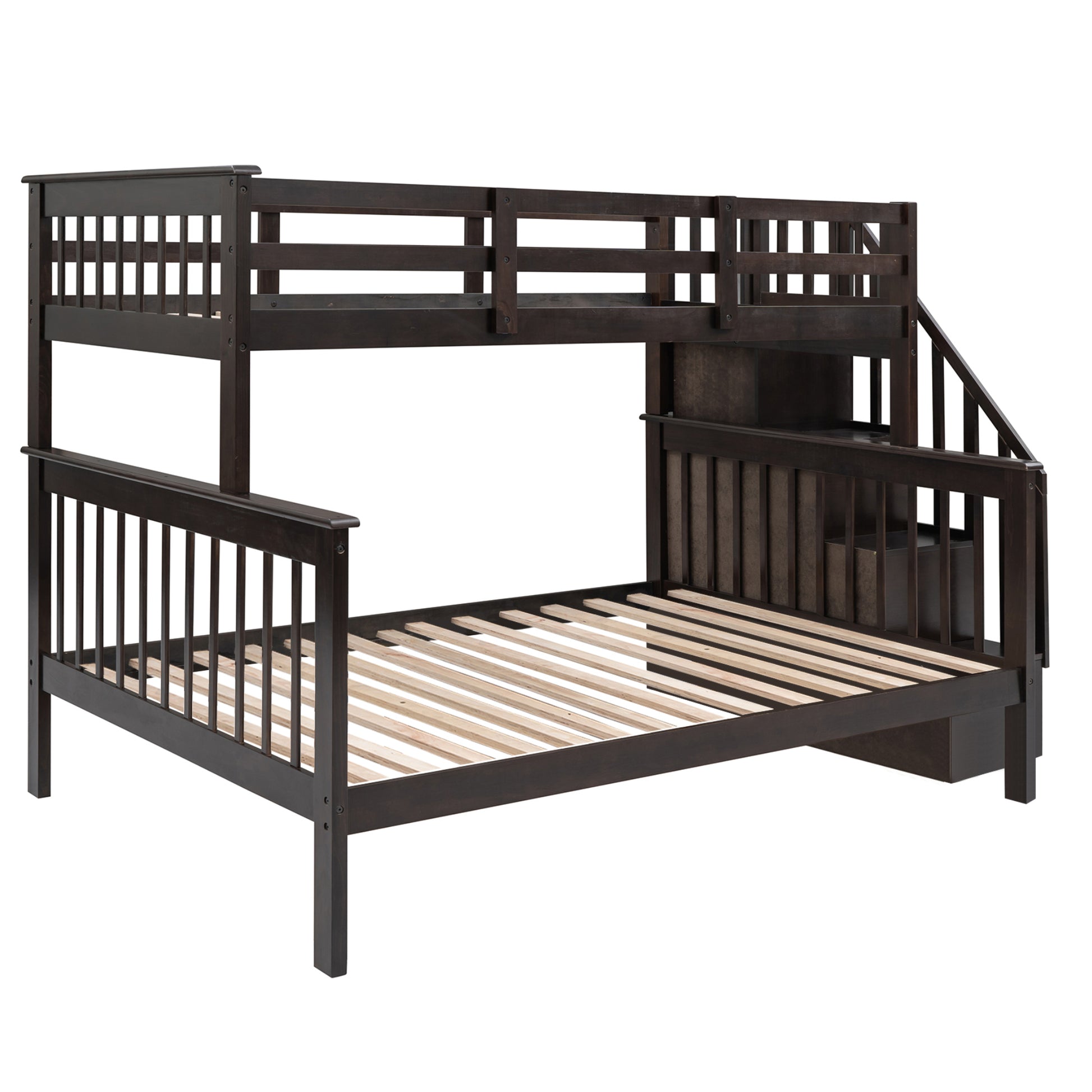 Stairway Twin Over Full Bunk Bed with Storage and espresso-solid wood