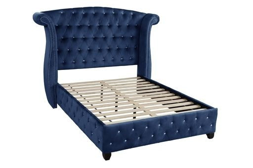 Sophia Crystal Tufted Queen bed made with wood in Blue box spring not