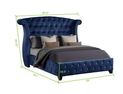 Sophia Crystal Tufted Queen bed made with wood in Blue box spring not