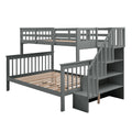 Stairway Twin Over Full Bunk Bed with Storage and gray-solid wood