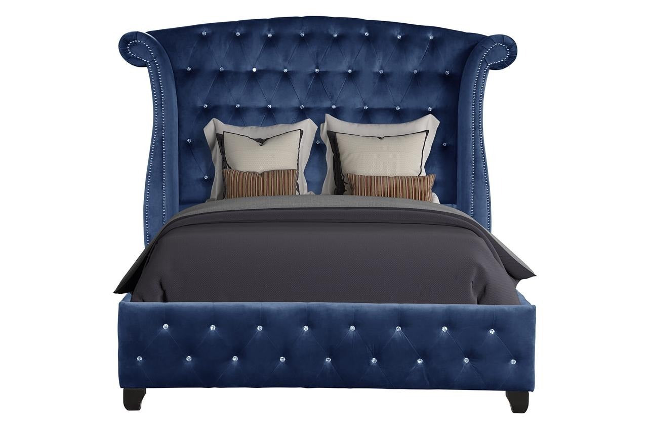 Sophia Crystal Tufted Queen bed made with wood in Blue box spring not