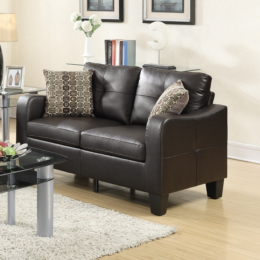 Living Room Furniture 2pc Sofa Set Espresso Faux espresso-faux leather-wood-primary living