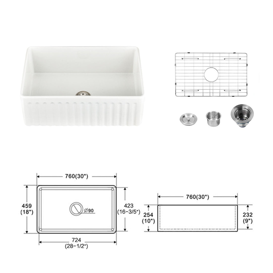 Fireclay 36" L X 20" W Farmhouse Kitchen Sink with white-fireclay