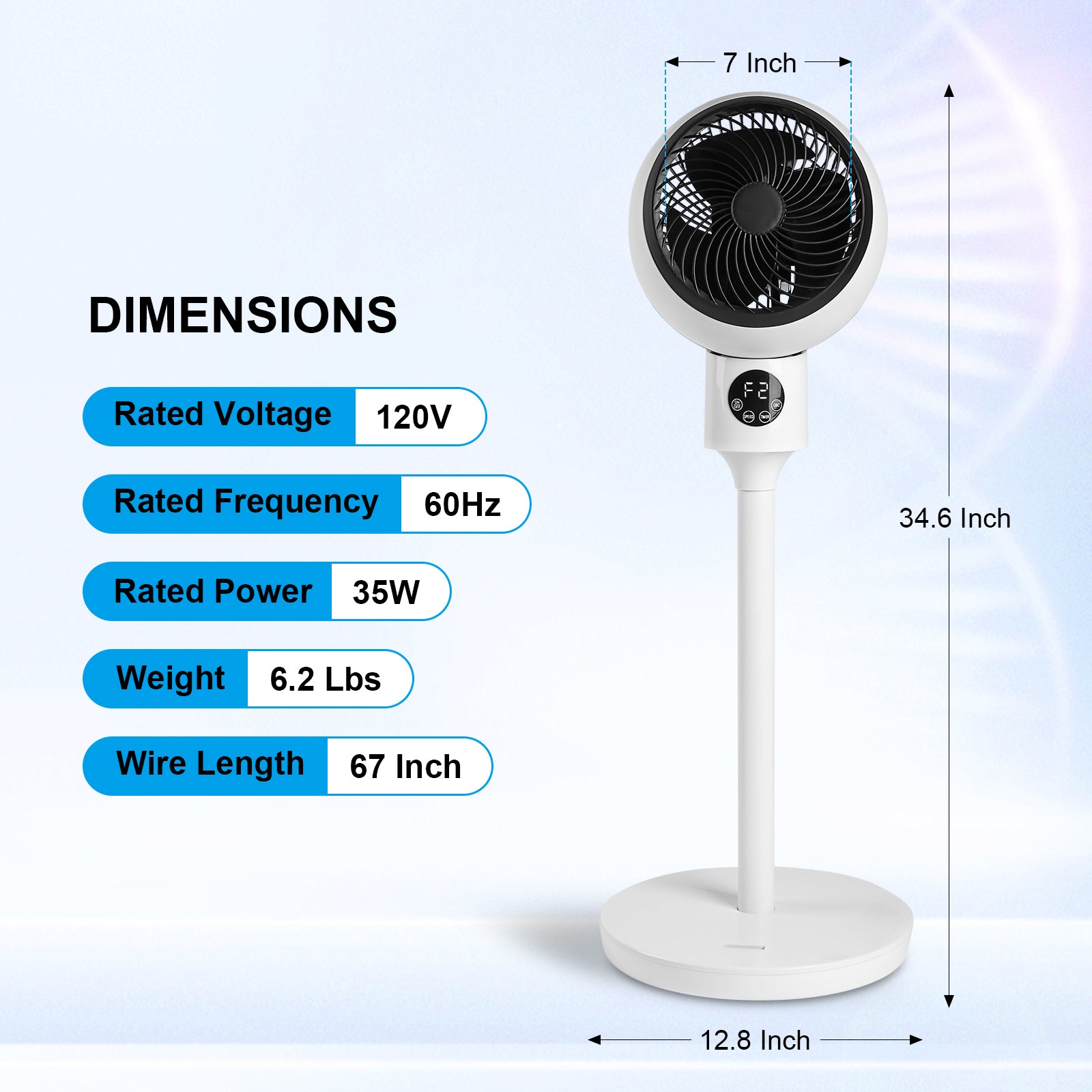 Circulating Stand Fan for Home Bedroom with Remote white-plastic