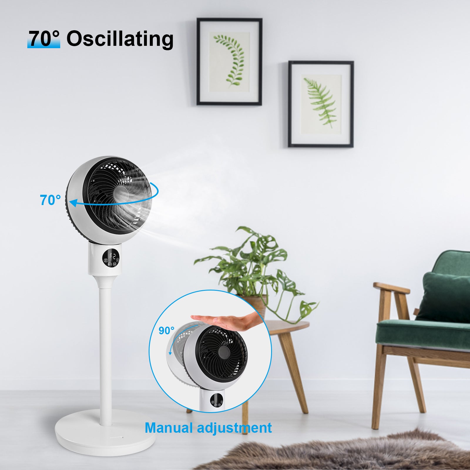 Circulating Stand Fan for Home Bedroom with Remote white-plastic