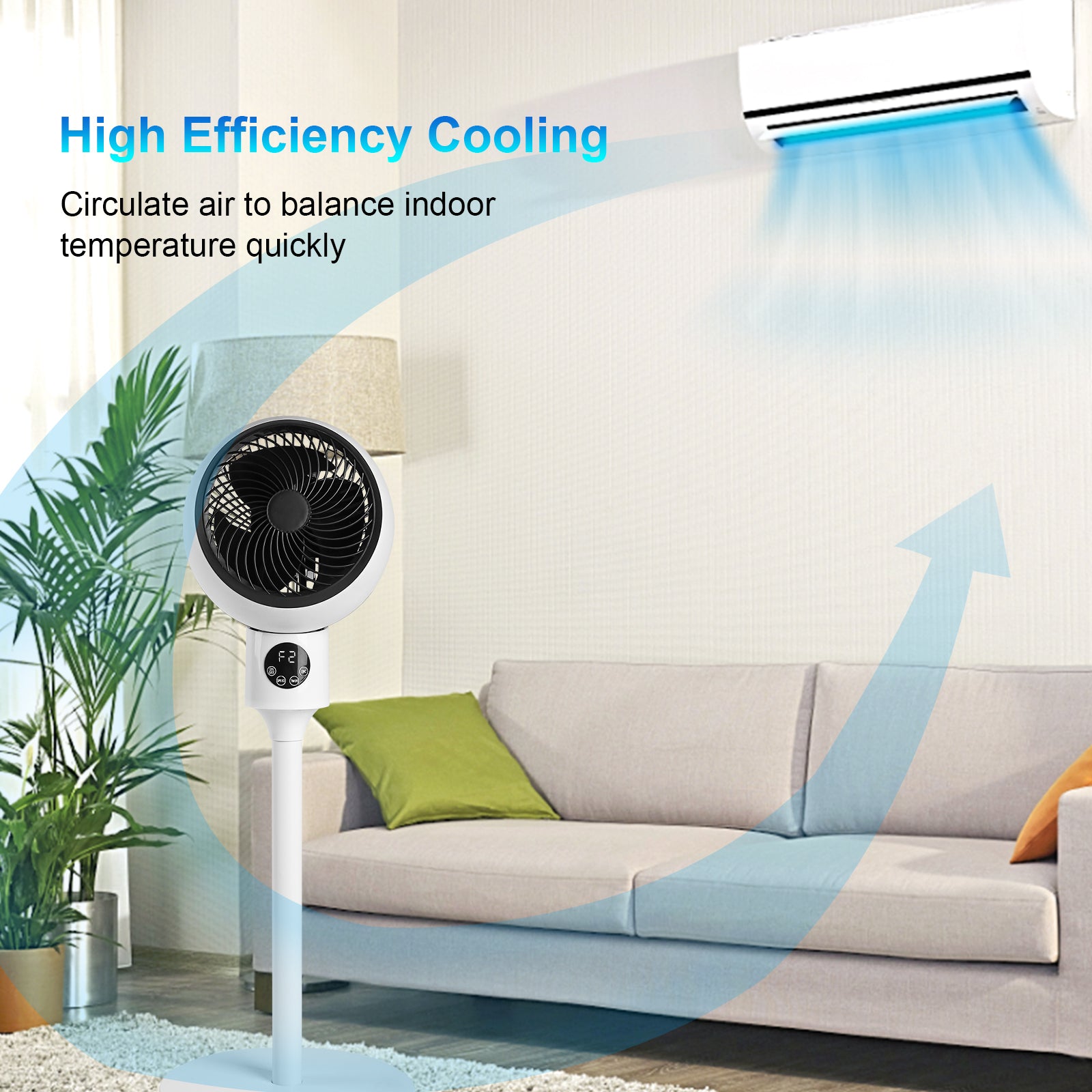 Circulating Stand Fan for Home Bedroom with Remote white-plastic