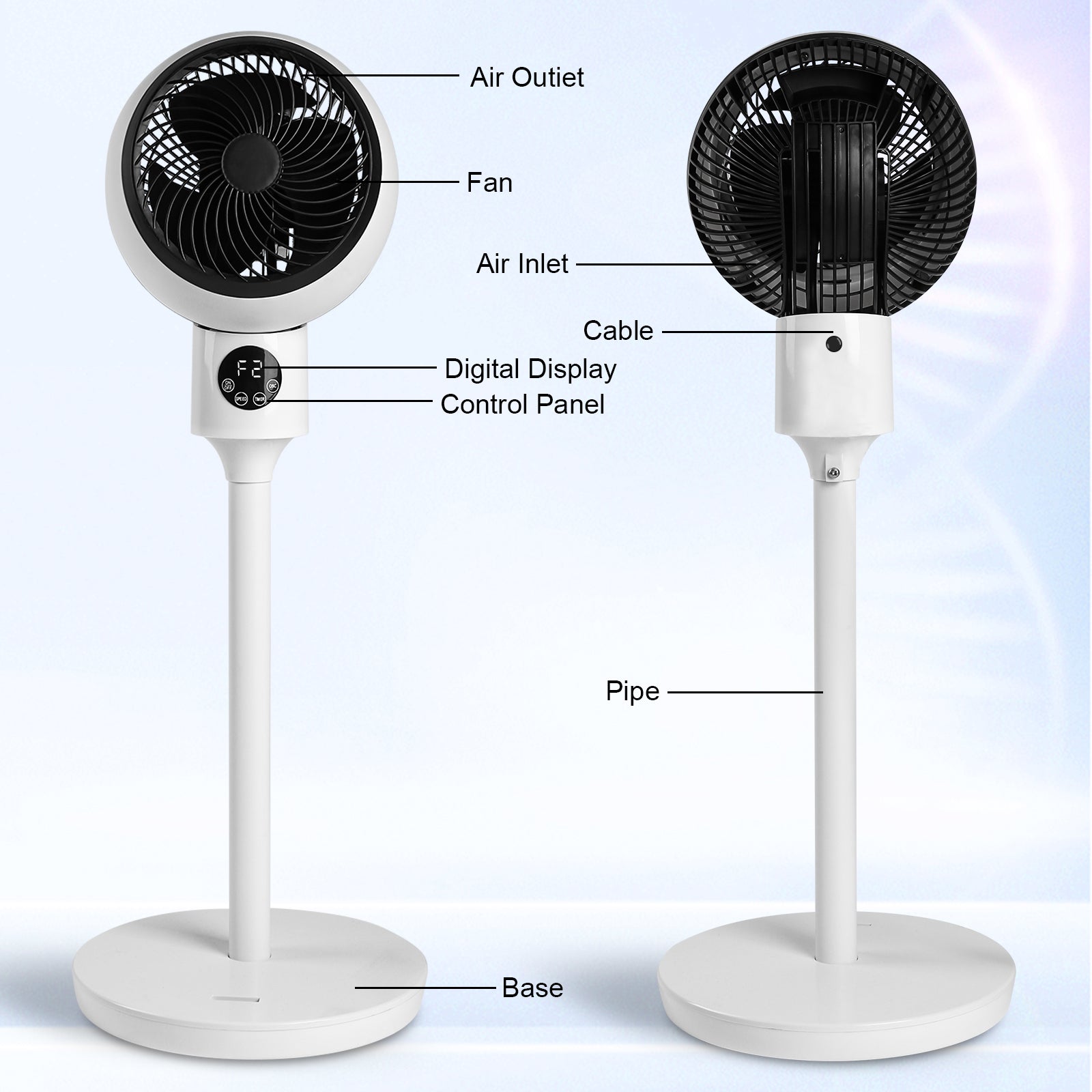 Circulating Stand Fan for Home Bedroom with Remote white-plastic