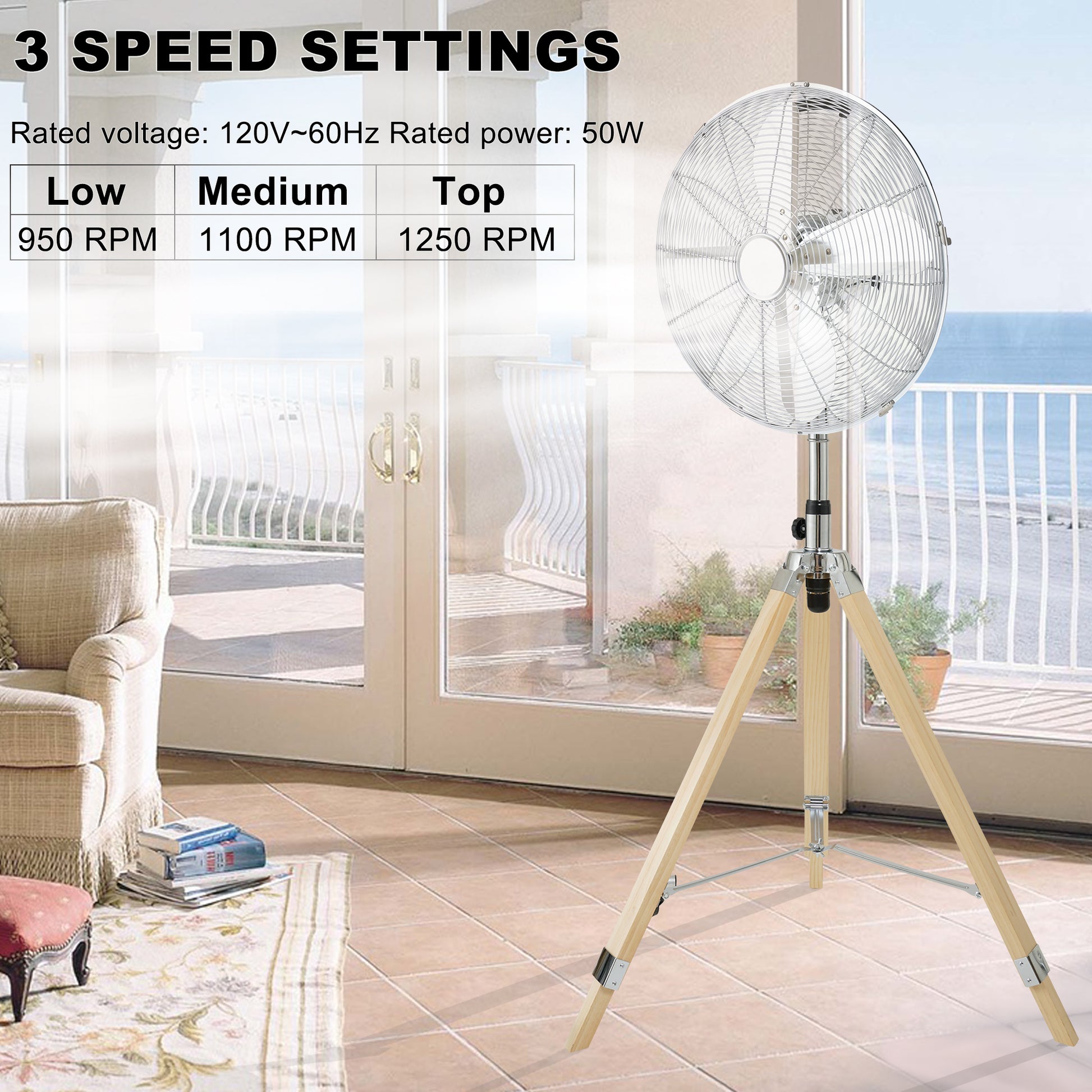 Simple Deluxe Retro Tripod Fan, Home Air