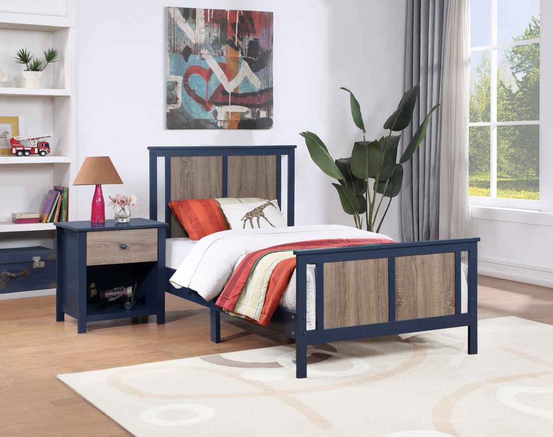 Connelly Twin Bed Midnight Blue Vintage Walnut