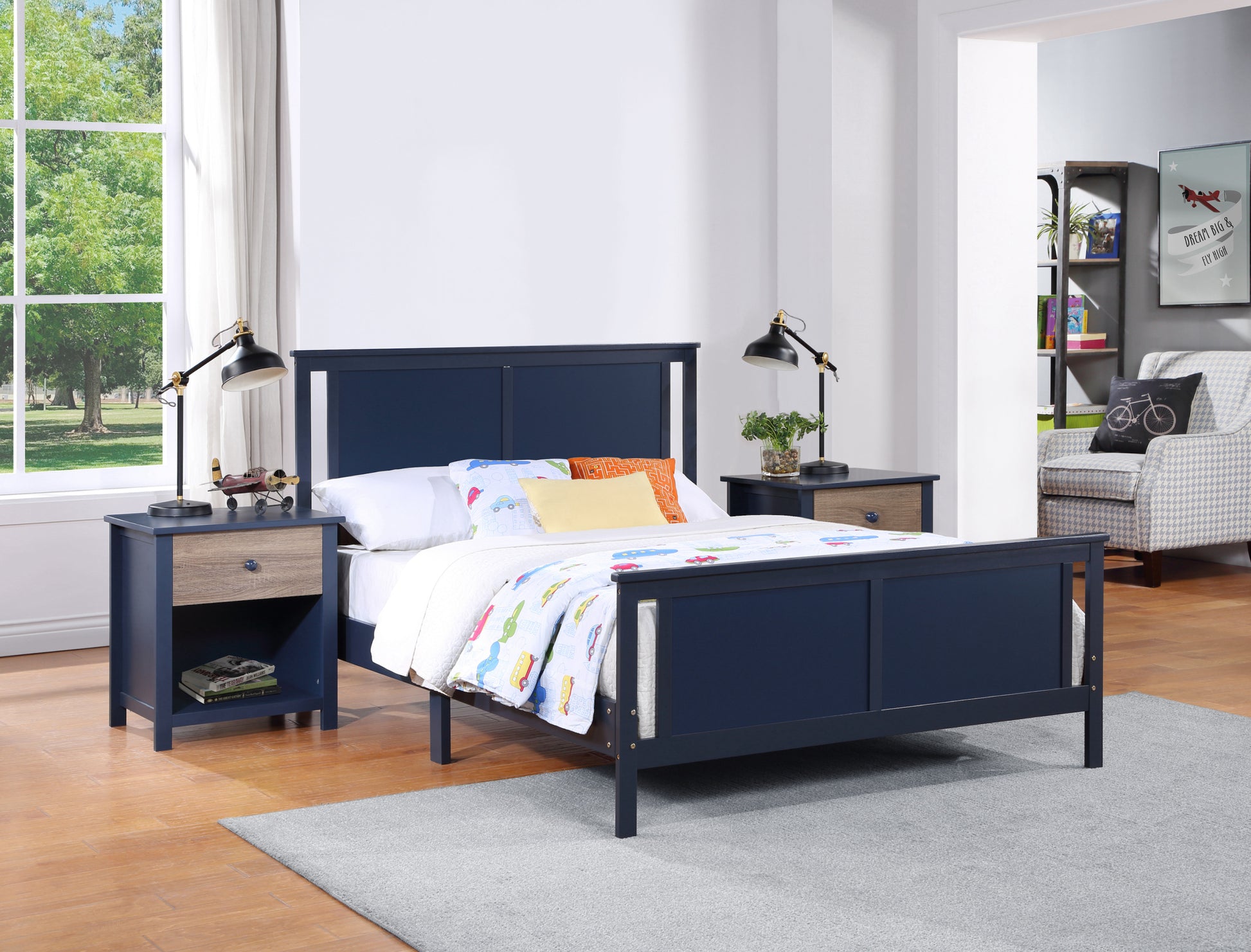 Connelly Full Bed Midnight Blue Vintage Walnut