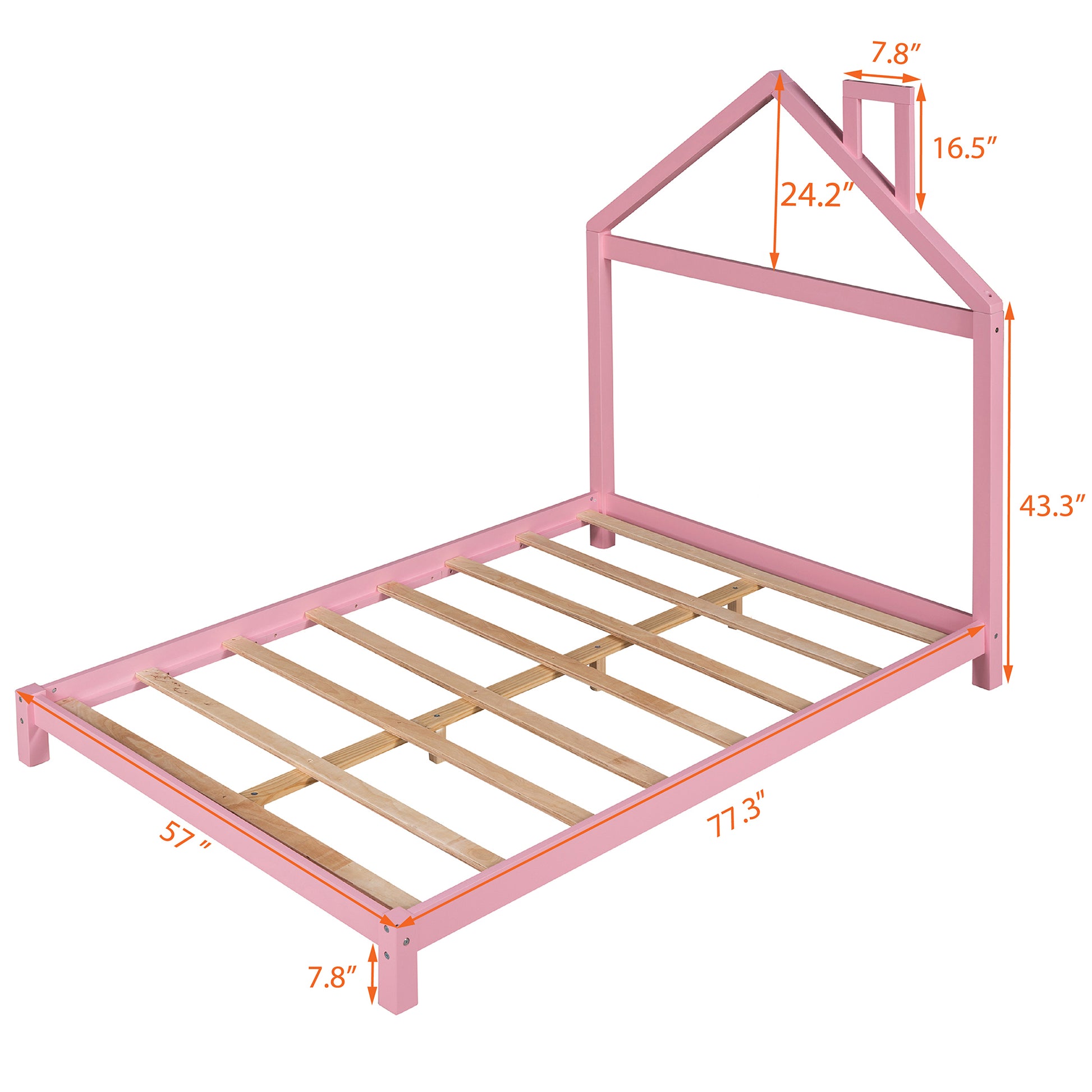 Full Size Wood Platform Bed with House shaped pink-solid wood