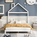 Full Size Wood Platform Bed with House shaped white-solid wood