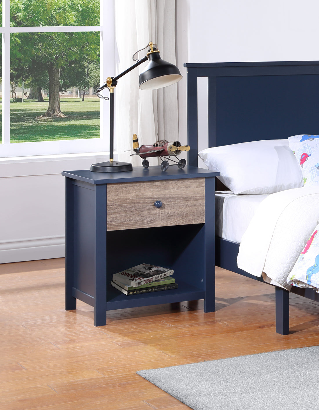 Connelly Nightstand Midnight Blue Vintage Walnut