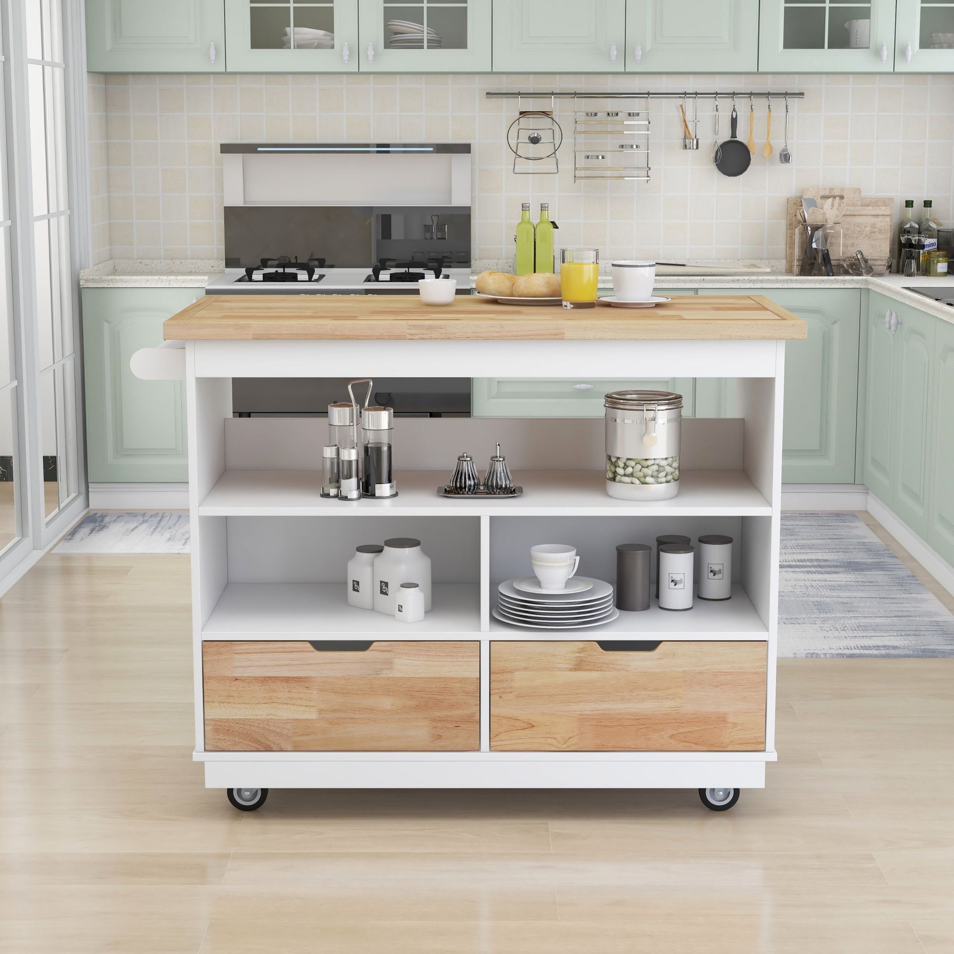 Rolling Kitchen Island with Storage, Two sided Kitchen