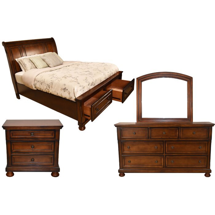 Baltimore King 4 Pc Storage Platform Bedroom Set Made walnut-bedroom-transitional-wood